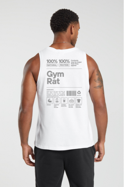 Gym Rat Tasarımlı Erkek Beyaz Sporcu Atlet