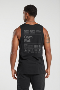 Gym Rat Tasarımlı Erkek Siyah Sporcu Atlet