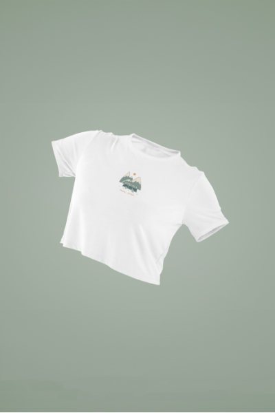 Travel Often Camp Tasarımlı Beyaz Crop Tişört