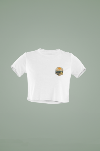 Kamp Alanı Camp Tasarımlı Beyaz Crop Tişört