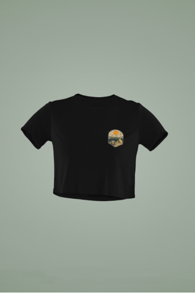 Women's Black Cropped T-Shirt Featuring The Camp Area Camp