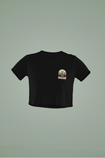 Kamp Alanı Camp Tasarımlı Siyah Crop Tişört