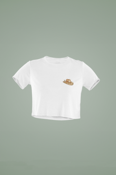 Çöl Kovboy Şapkası Camp Tasarımlı Beyaz Crop Tişört