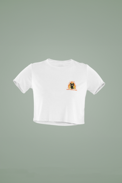 Psikopat Kedi Tasarımlı Beyaz Crop Tişört