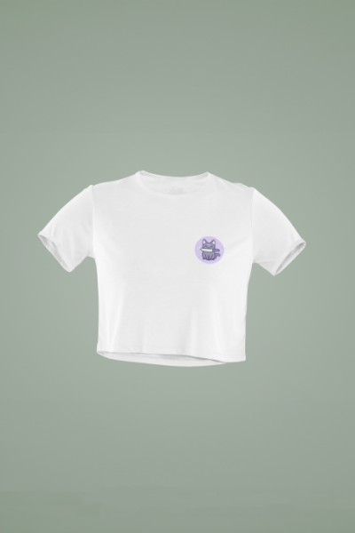 Psikopat Kedi Tasarımlı Beyaz Crop Tişört