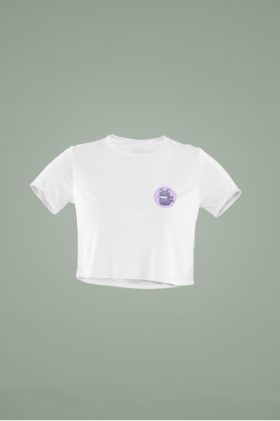 Psikopat Kedi Tasarımlı Beyaz Crop Tişört