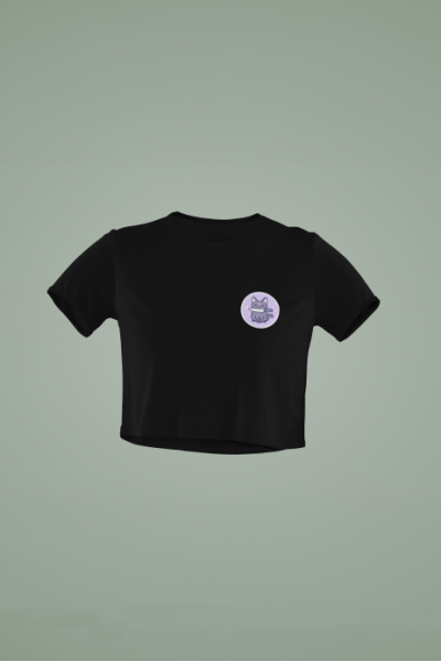 Psikopat Kedi Tasarımlı Siyah Crop Tişört