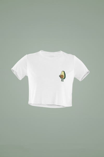 Avokado Tasarımlı Beyaz Crop Tişört