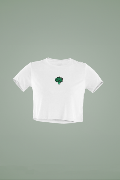 Women's White Cropped T-Shirt Featuring The Broccoli