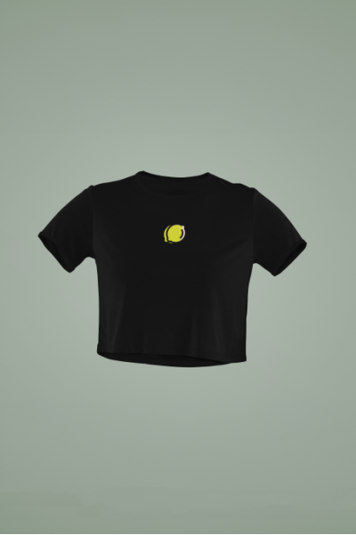 Limon Tasarımlı Siyah Crop Tişört