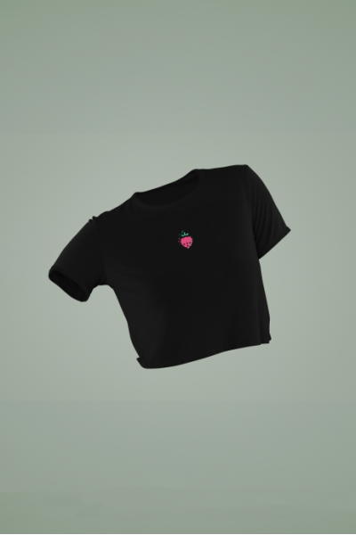 Women's Black Cropped T-Shirt Featuring The Strawberry