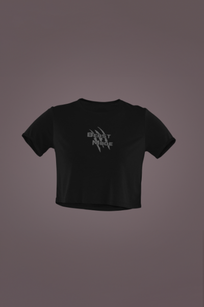 Beast Mode Tasarımlı Siyah Crop Tişört