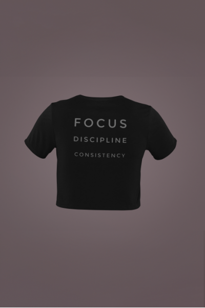 Focus Tasarımlı Siyah Crop Tişört