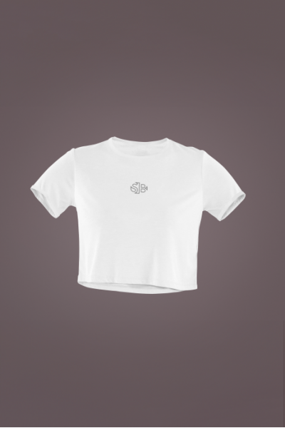 Focus Tasarımlı Beyaz Crop Tişört