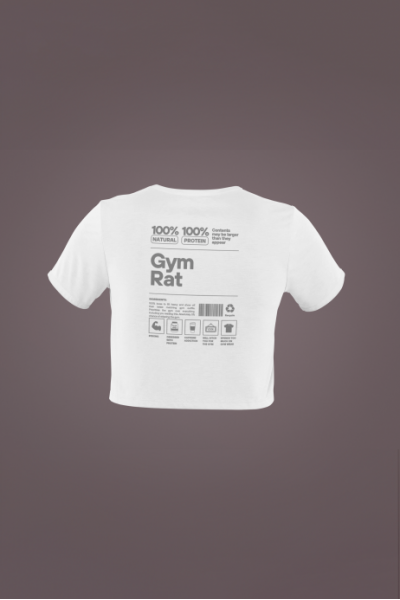 Gym Rat Tasarımlı Beyaz Crop Tişört