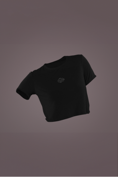 Just Lift Tasarımlı Siyah Crop Tişört