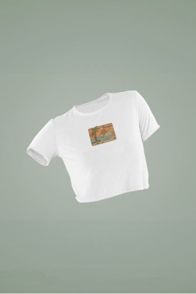 Cennet Kıyısı Tasarımlı Beyaz Crop Tişört