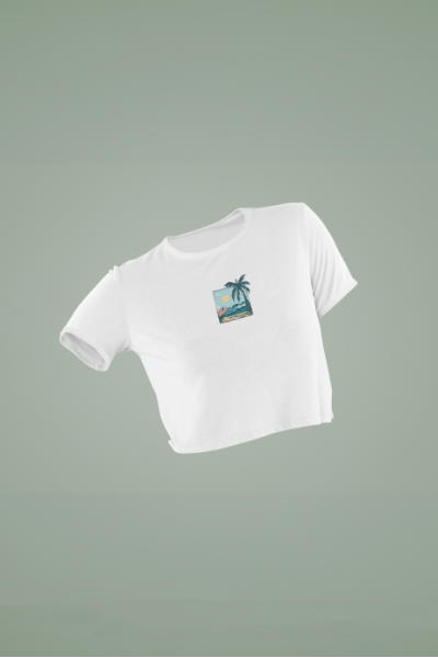 Deniz Esintisi Tasarımlı Beyaz Crop Tişört