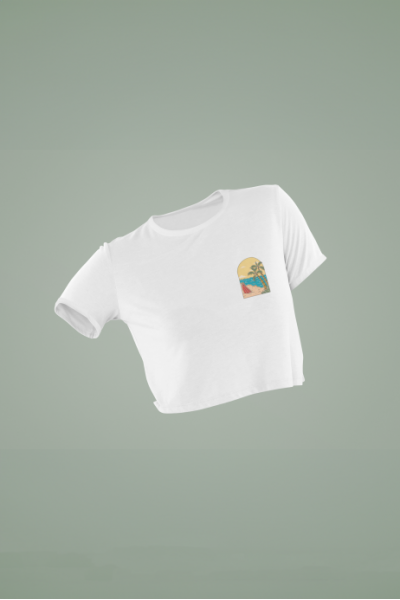 Sahil Penceresi Tasarımlı Beyaz Crop Tişört