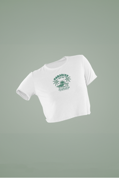 Cennet Tasarımlı Beyaz Crop Tişört