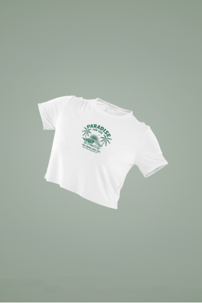 Cennet Tasarımlı Beyaz Crop Tişört