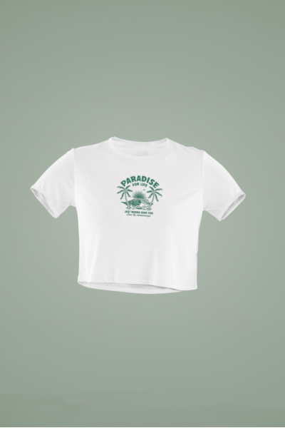 Cennet Tasarımlı Beyaz Crop Tişört