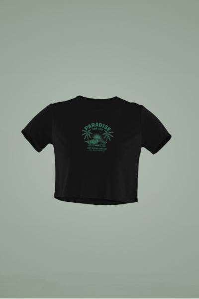 Cennet Tasarımlı Siyah Crop Tişört