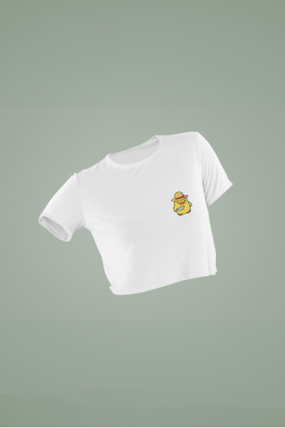 Yaralı Yüz Belalı Civciv Tasarımlı Beyaz Crop Tişört