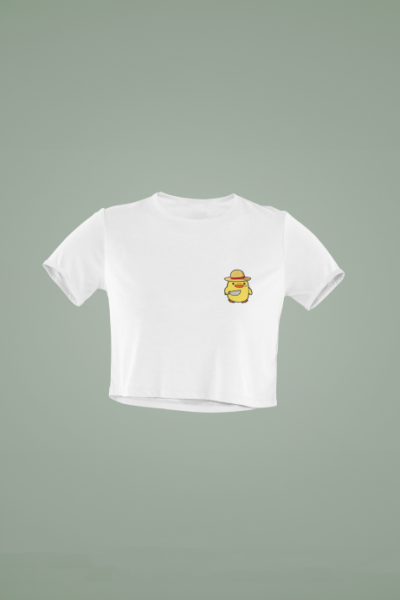 Yaralı Yüz Belalı Civciv Tasarımlı Beyaz Crop Tişört