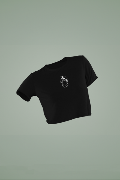 Women's Black Cropped T-Shirt Featuring The Cat Ghost