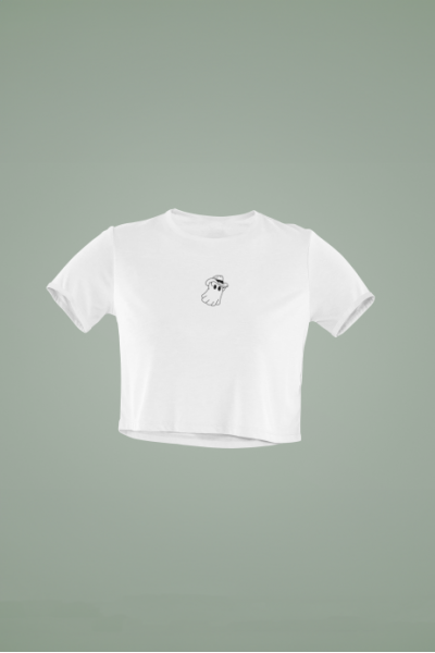 Kovboy Hayalet Tasarımlı Beyaz Crop Tişört