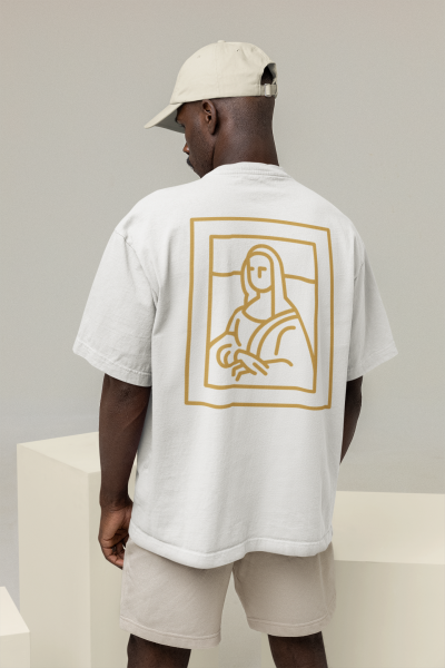 Monalisa Tasarımlı Oversize Erkek Beyaz Tişört