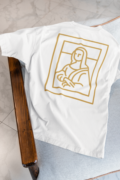 Monalisa Tasarımlı Oversize Kadın Beyaz Tişört