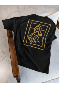 Monalisa Tasarımlı Oversize Kadın Siyah Tişört