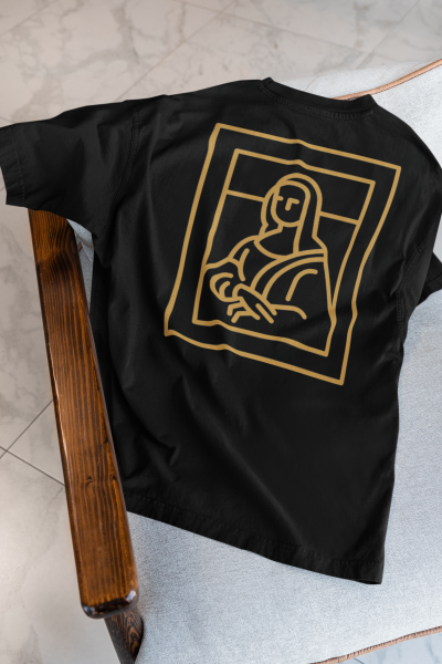 Monalisa Tasarımlı Oversize Kadın Siyah Tişört