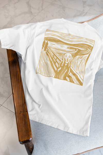 Çığlık Tasarımlı Oversize Kadın Beyaz Tişört