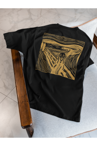 Çığlık Tasarımlı Oversize Kadın Siyah Tişört