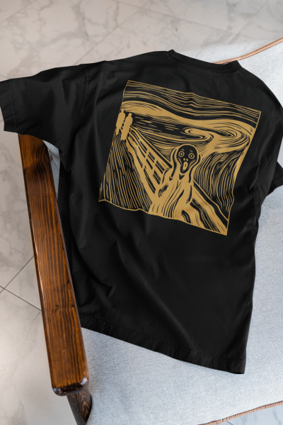 Çığlık Tasarımlı Oversize Kadın Siyah Tişört