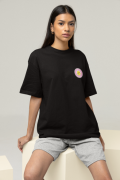 Tehlikeli Belalı Civciv Tasarımlı Oversize Kadın Siyah Tişört