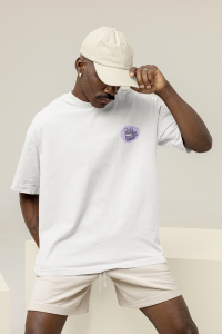 Psikopat Kedi Tasarımlı Oversize Erkek Beyaz Tişört