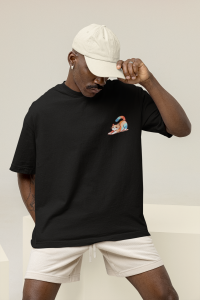 Oversized Men's Black T-Shirt Featuring The Cute Cat