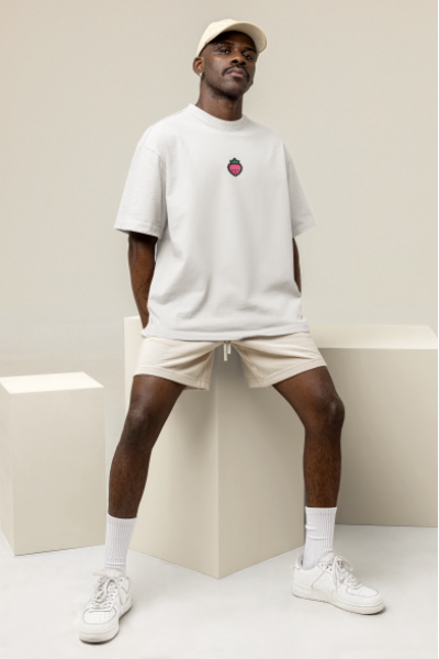Oversized Men's White T-Shirt Featuring The Strawberry