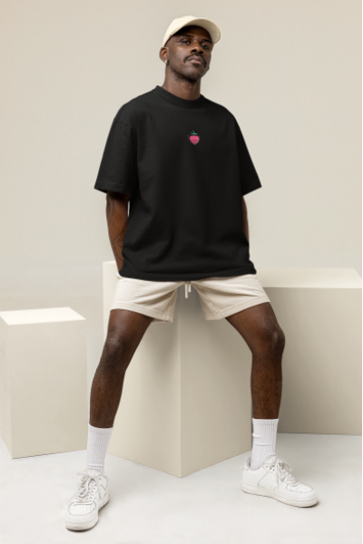 Oversized Men's Black T-Shirt Featuring The Strawberry