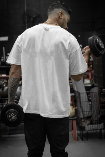 Beast Mode Tasarımlı Oversize Erkek Beyaz Tişört