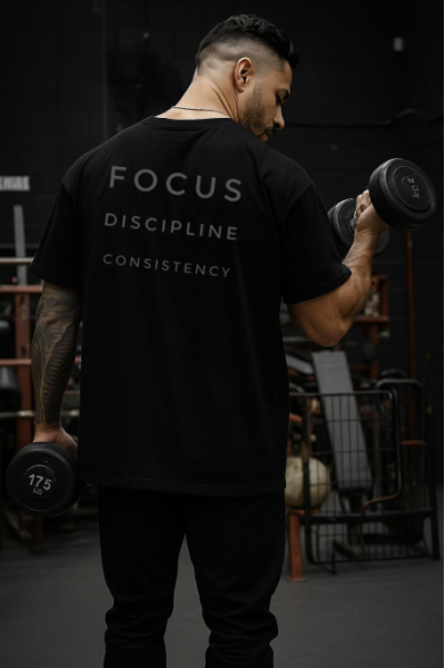 Focus Tasarımlı Oversize Erkek Siyah Tişört