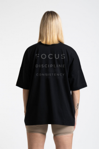 Focus Tasarımlı Oversize Kadın Siyah Tişört