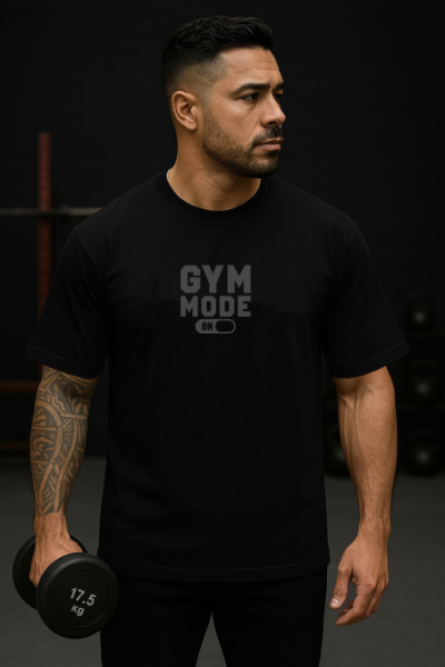 Gym Mode Tasarımlı Oversize Erkek Siyah Tişört
