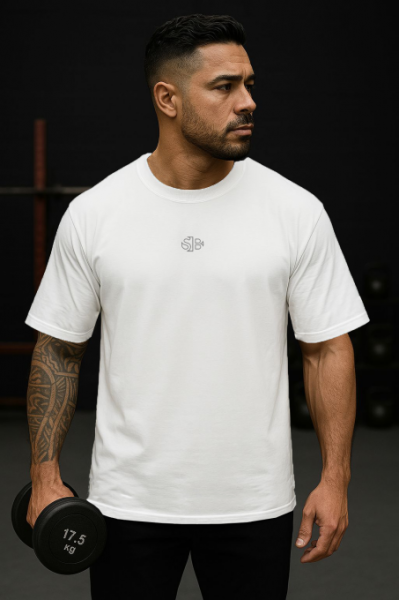 Gym Rat Tasarımlı Oversize Erkek Beyaz Tişört