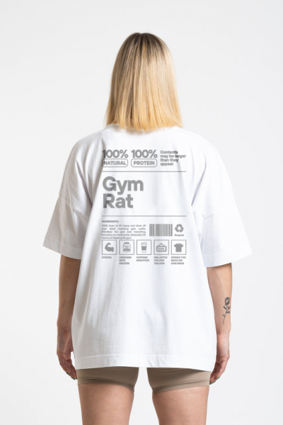 Gym Rat Tasarımlı Oversize Kadın Beyaz Tişört