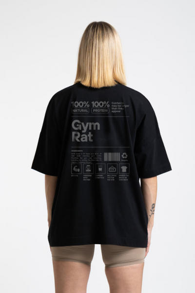 Gym Rat Tasarımlı Oversize Kadın Siyah Tişört